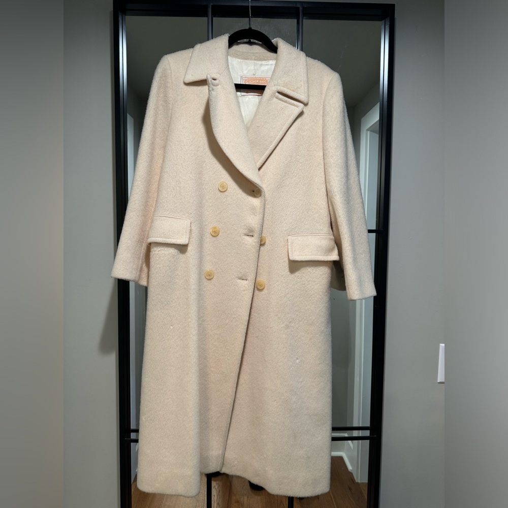 Vintage Pendleton Wool Women’s Long Double Breasted Trench Coat Ivory